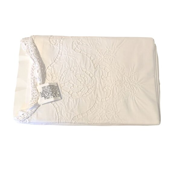 VTG NEW KEECO Sheets Hand-Embroidered White 3 Piece Set Sz Full Cottagecore 87' - Picture 2 of 13